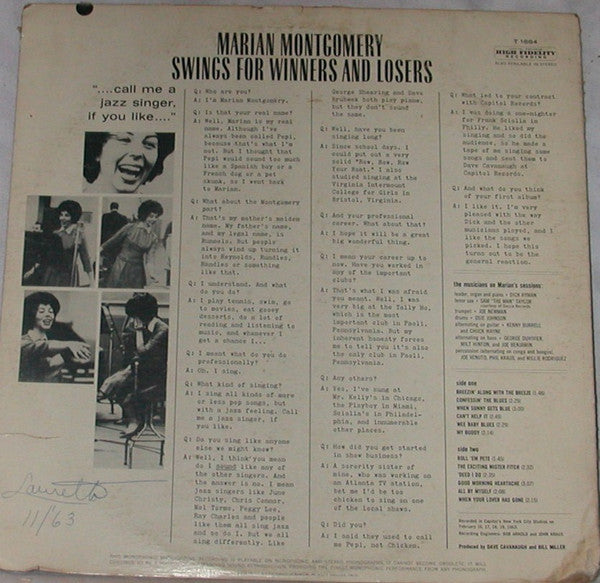Marian Montgomery : Swings For Winners And Losers (LP, Album, Mono)