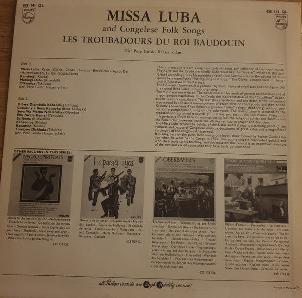 Les Troubadours Du Roi Baudouin : The Missa Luba And Congolese Folksongs (LP, Album, Mono, Promo)