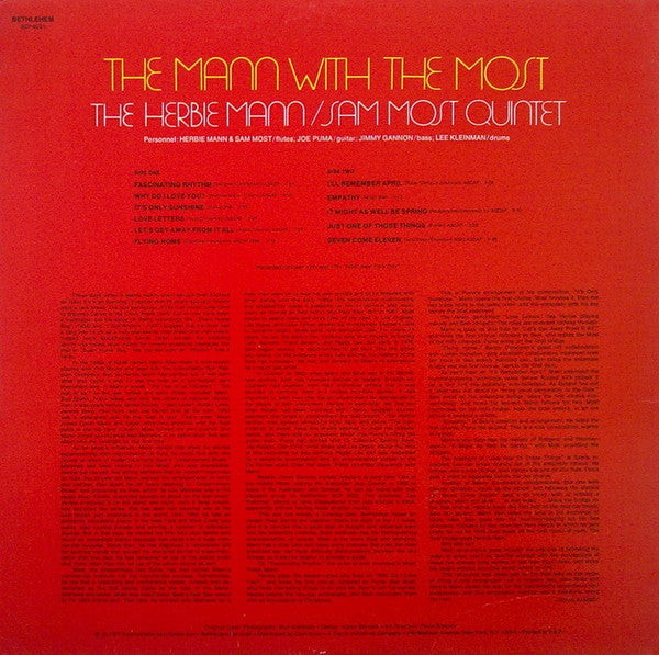 The Herbie Mann-Sam Most Quintet : The Mann With The Most (LP, Album, RE)