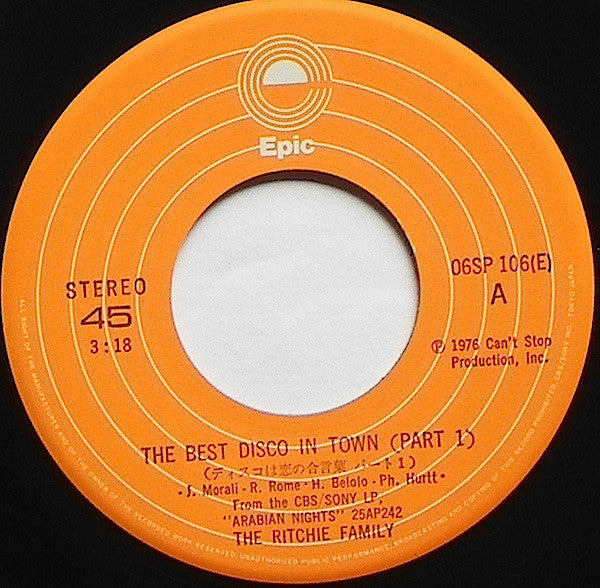 The Ritchie Family : The Best Disco In Town (Part 1) (7", Single)
