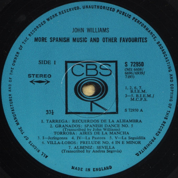 John Williams (7) : More Spanish Music And Other Favourites (LP, Comp)