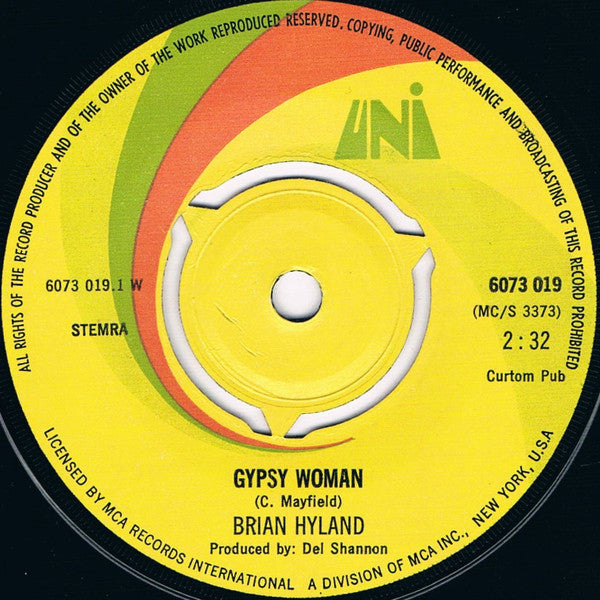Brian Hyland : Gypsy Woman / You And Me (7", Single, RE)