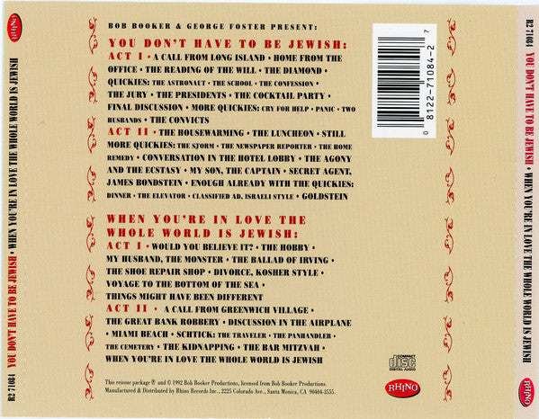 Bob Booker And George Foster : Present: You Don't Have To Be Jewish And When You're In Love The Whole World Is Jewish (CD, Comp)