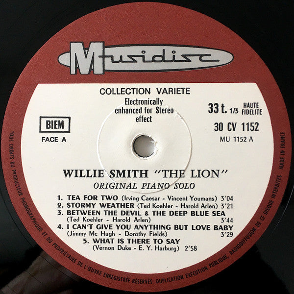 Willie "The Lion" Smith : Original Piano Solo (LP, Album)