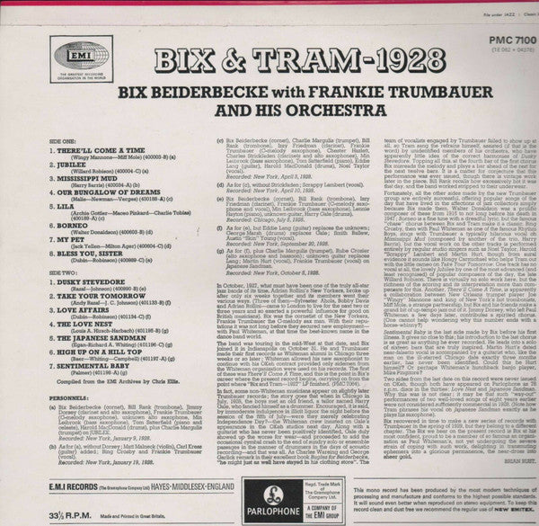 Bix Beiderbecke With Frankie Trumbauer And His Orchestra : Bix And Tram 1928 (LP, Comp, Mono)