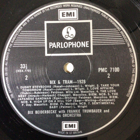 Bix Beiderbecke With Frankie Trumbauer And His Orchestra : Bix And Tram 1928 (LP, Comp, Mono)