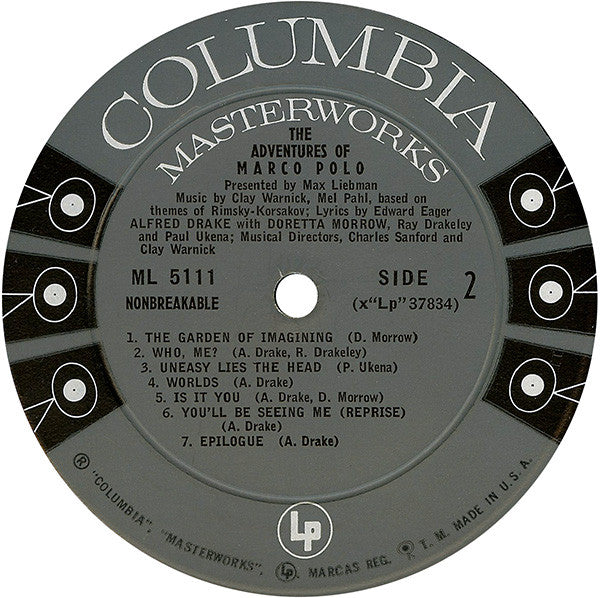 Max Liebman Presents Alfred Drake With Doretta Morrow : The Adventures Of Marco Polo (LP, Album)