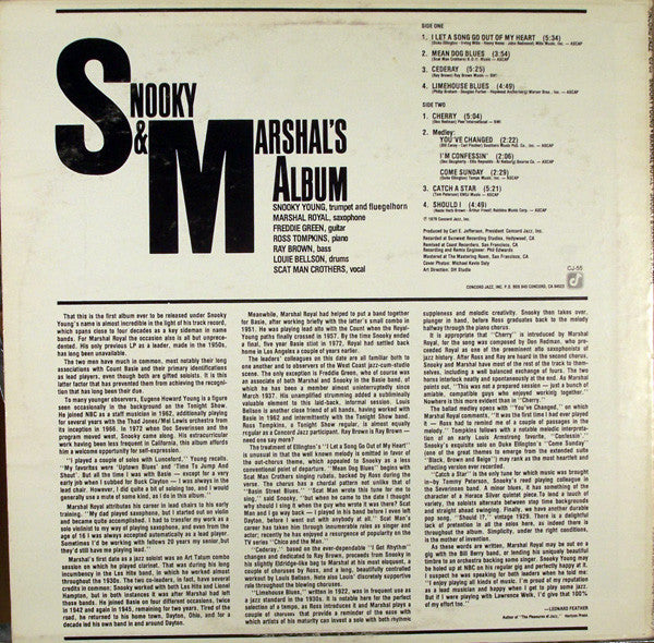 Snooky Young, Marshall Royal, Freddie Green, Ross Tompkins, Ray Brown, Louis Bellson Special Guest Scatman Crothers : Snooky & Marshal's Album (LP, Album)