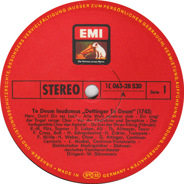 Georg Friedrich Händel - Emmy Lisken, Ruth-Margret Pütz, Theo Altmeyer, Franz Crass, Der Süddeutsche Madrigalchor, Südwestdeutsches Kammerorchester, Wolfgang Gönnenwein : Dettinger Te Deum (LP, Album)