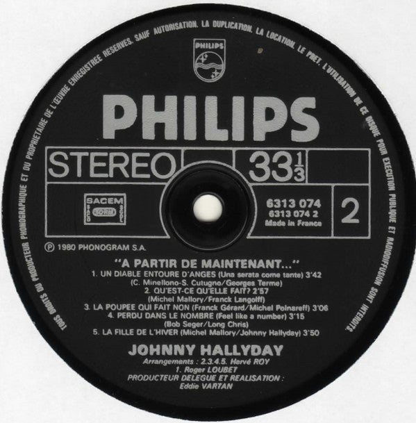 Johnny Hallyday : A Partir De Maintenant... (LP, Album)