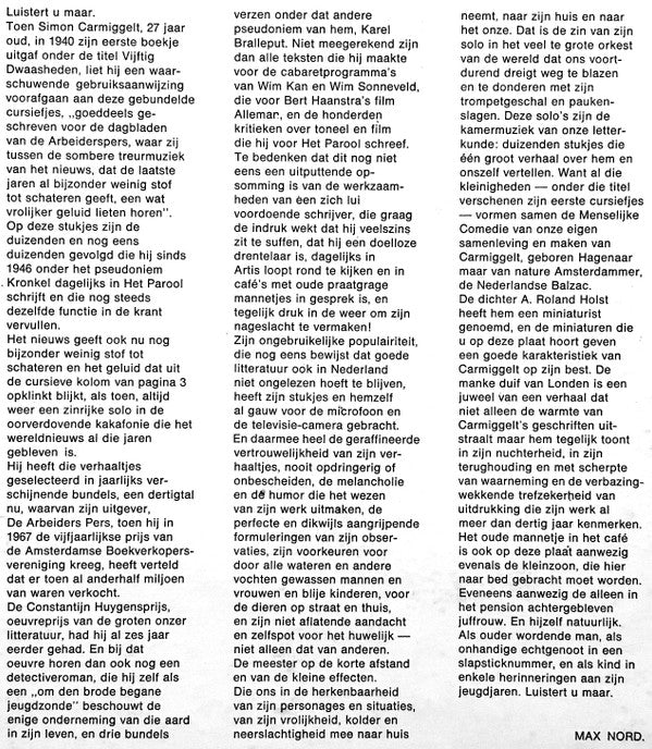 Simon Carmiggelt : Gezellig Bijpraten (Carmiggelt Leest Carmiggelt) (LP, Mono)