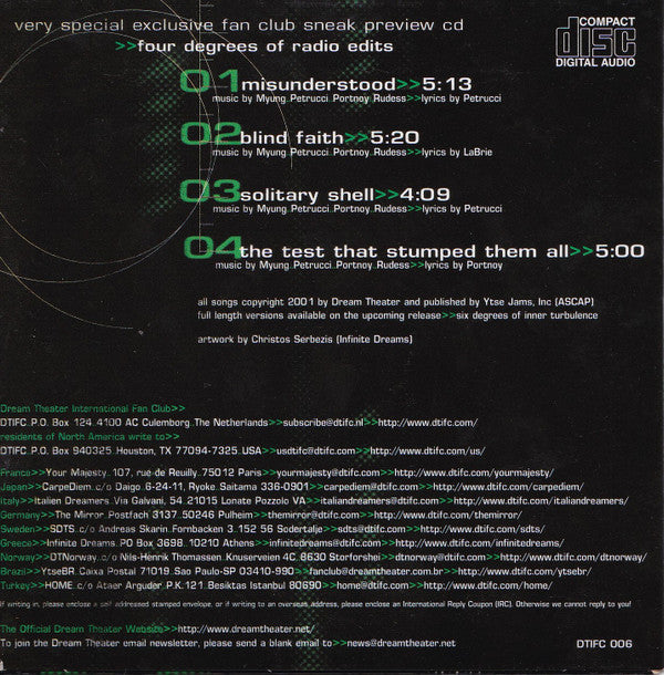 Dream Theater : Four Degrees Of Radio Edits (CD, Promo, Smplr)