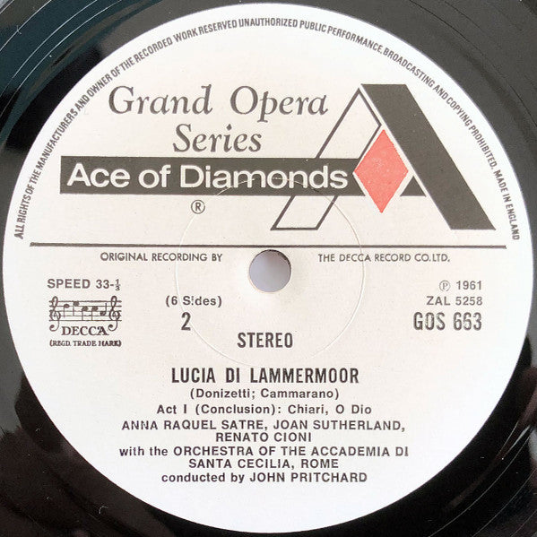 Gaetano Donizetti - Joan Sutherland, Renato Cioni, Robert Merrill, Cesare Siepi, Orchestra Dell'Accademia Nazionale di Santa Cecilia Conducted By John Pritchard : Lucia Di Lammermoor (3xLP, Album + Box)
