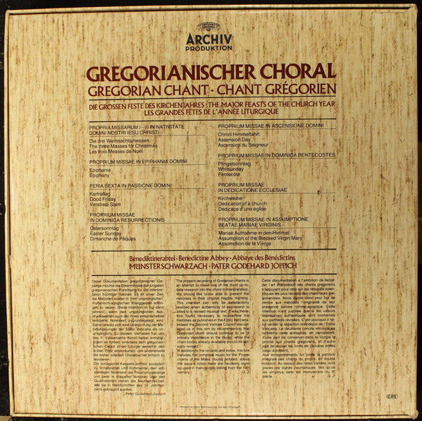 Choralschola Der Benediktinerabtei Münsterschwarzach, Godehard Joppich : Gregorianischer Choral / Gregorian Chant / Chant Gregorien (5xLP + Box)