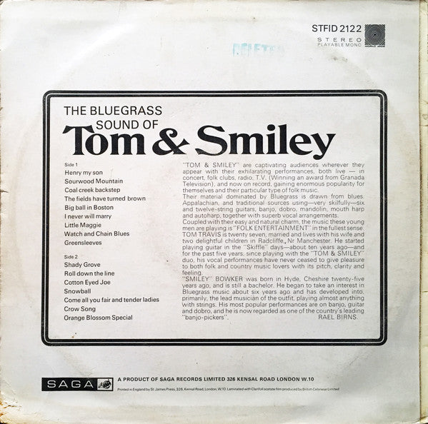 Tom & Smiley : The Bluegrass Sound Of Tom & Smiley (LP, Album)