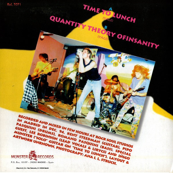 Yage (3) Con Lee Robinson (2) : Time To Lunch / Quantity Theory Of Insanity (7", Single)