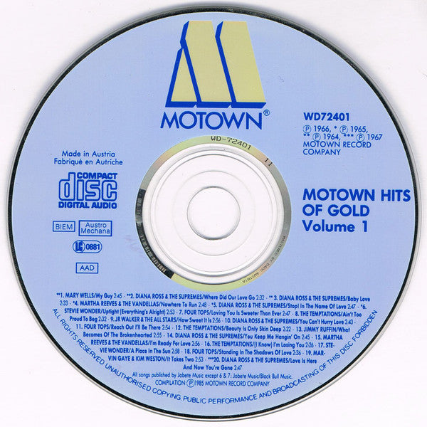 Various : Motown Hits Of Gold Volume 1 (CD, Comp)
