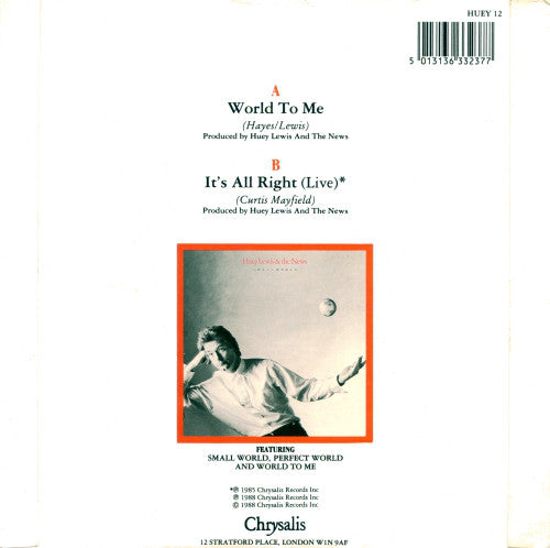 Huey Lewis & The News : World To Me (7", Single)