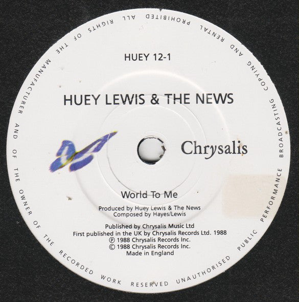Huey Lewis & The News : World To Me (7", Single)