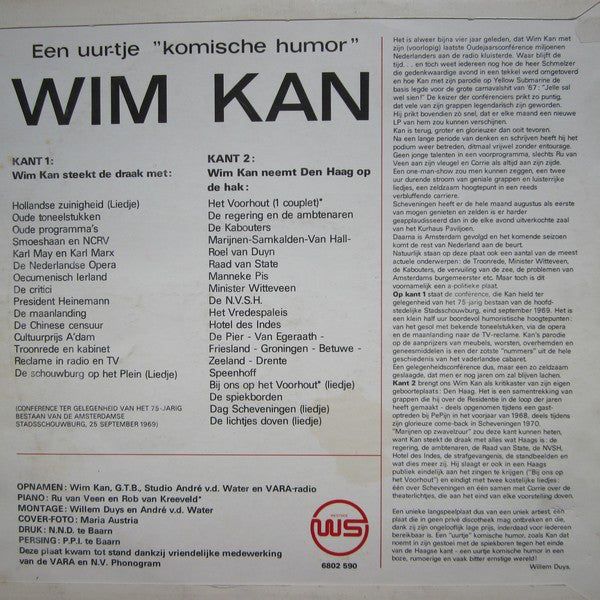 Wim Kan : Een Uur-tje "Komische Humor" (LP, Album)