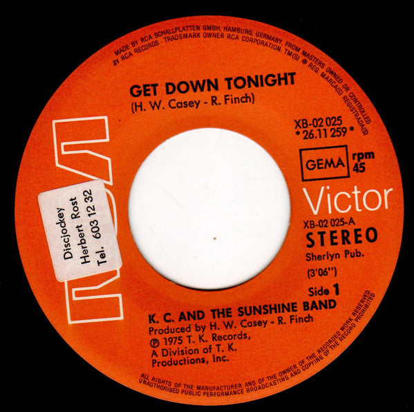 K.C. & The Sunshine Band* : Get Down Tonight (7", Single)