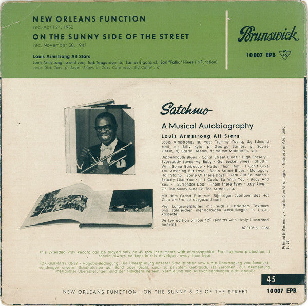 Louis Armstrong And His All-Stars : New Orleans Function / On The Sunny Side Of The Street (7", EP, Mono, RP, 6. )