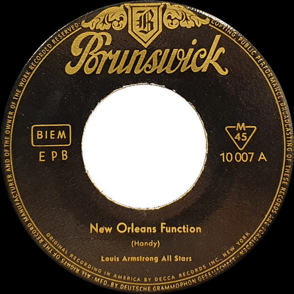 Louis Armstrong And His All-Stars : New Orleans Function / On The Sunny Side Of The Street (7", EP, Mono, RP, 6. )