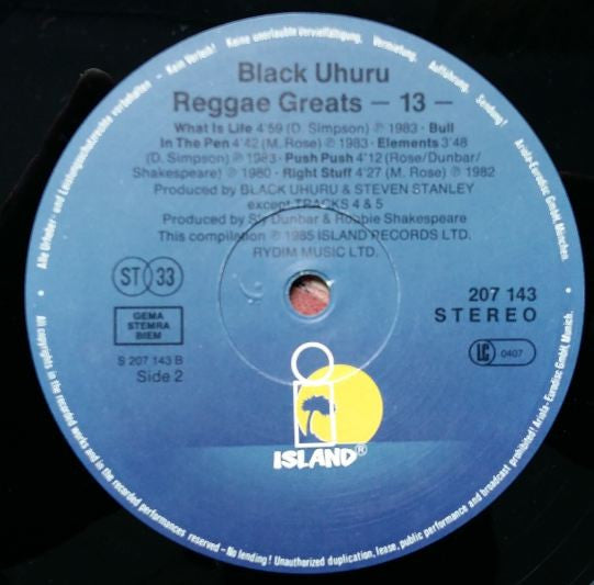 Black Uhuru : Reggae Greats (LP, Comp)