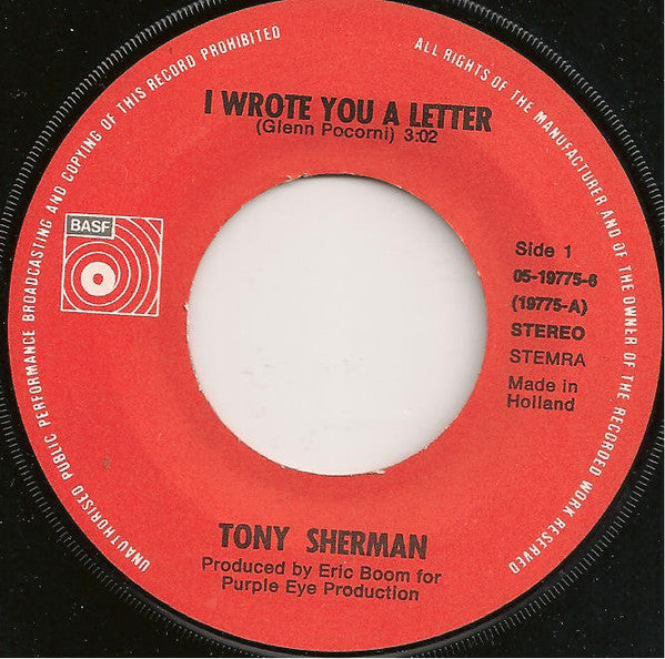Tony Sherman : I Wrote You A Letter / I'll Be There (7")