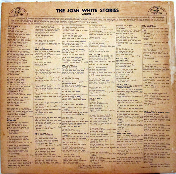 Josh White : The Josh White Stories - Vol. 1 (LP, Album, Mono, Lam)