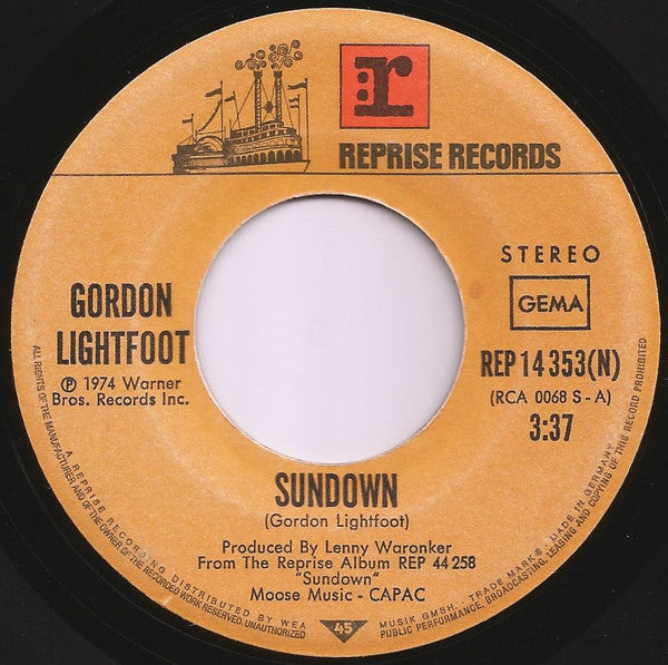 Gordon Lightfoot : Sundown (7", Single)