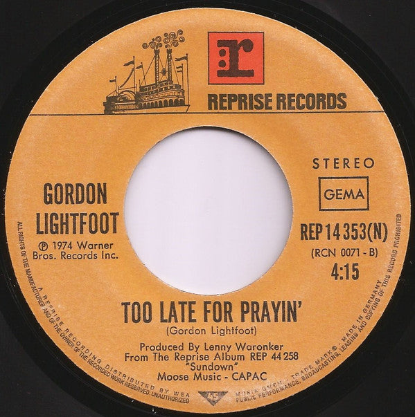 Gordon Lightfoot : Sundown (7", Single)