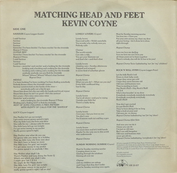 Kevin Coyne : Matching Head And Feet (LP, Album, PR )