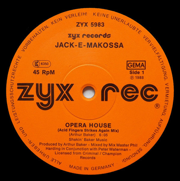 Jack E Makossa : Opera House (Acid Fingers Strikes Again Mix) (12", Maxi)