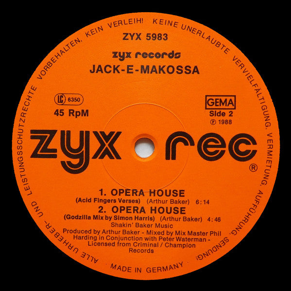 Jack E Makossa : Opera House (Acid Fingers Strikes Again Mix) (12", Maxi)