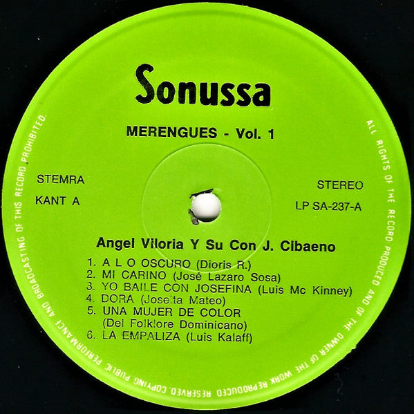 Angel Viloria Y Su Conjunto Típico Cibaeño Canta: Dioris Valladares : Merengues (LP, Album)