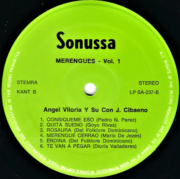 Angel Viloria Y Su Conjunto Típico Cibaeño Canta: Dioris Valladares : Merengues (LP, Album)