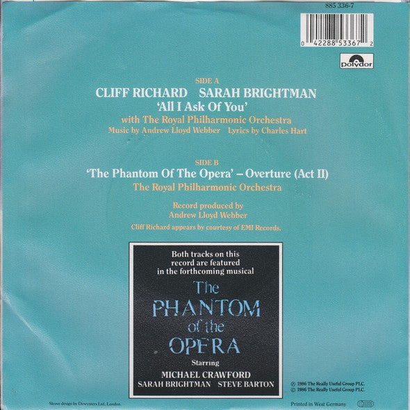 Cliff Richard, Sarah Brightman, Andrew Lloyd Webber : All I Ask Of You (7", Single)