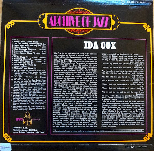 Ida Cox : Archive Of Jazz Volume 23 - Misery Blues - Coffin Blues (LP, Comp)