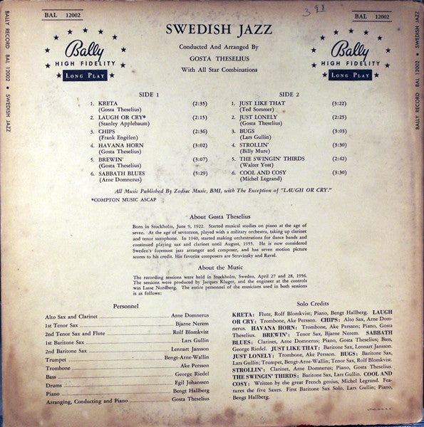 Gösta Theselius And All Stars : Swedish Jazz (LP, Album)