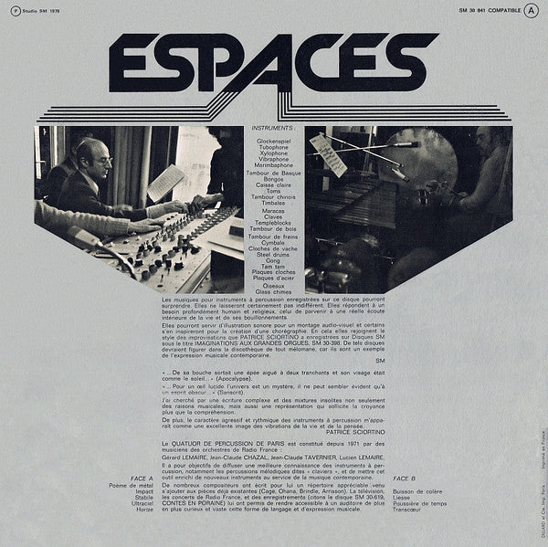 Patrice Sciortino, Le Quatuor De Percussion De Paris : Espaces (LP, Album)