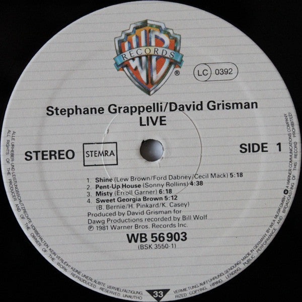 Stéphane Grappelli / David Grisman : Live (LP, Album, Gat)