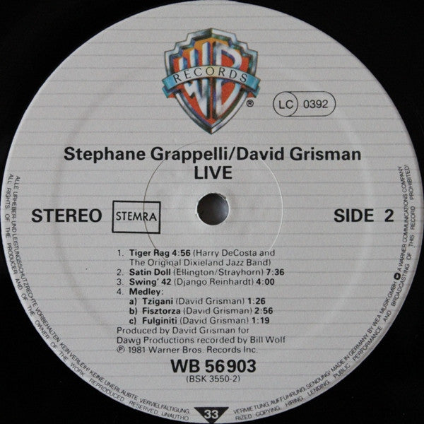 Stéphane Grappelli / David Grisman : Live (LP, Album, Gat)