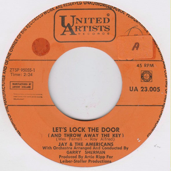 Jay & The Americans : Let's Lock The Door (And Throw Away The Key)  (7", Single)