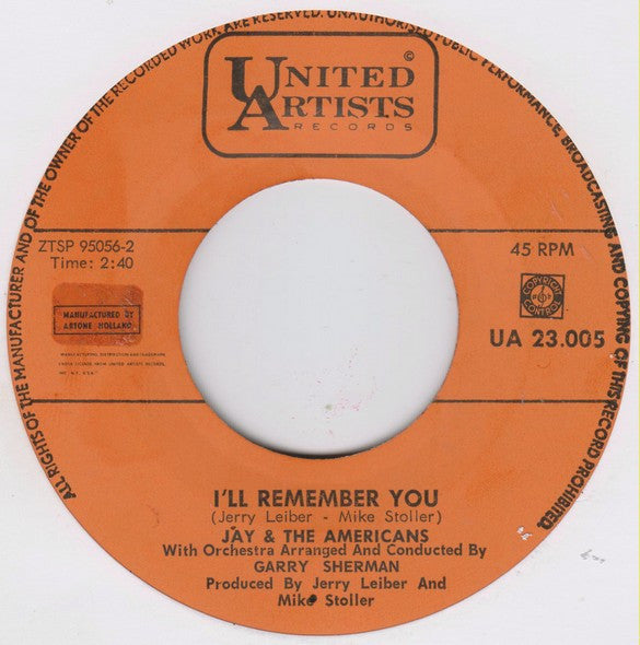 Jay & The Americans : Let's Lock The Door (And Throw Away The Key)  (7", Single)