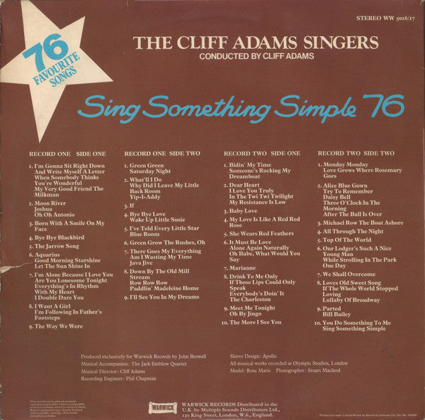 The Cliff Adams Singers : Sing Something Simple 76 (2xLP, Album)