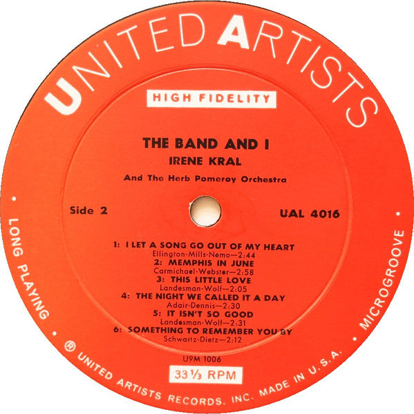 Irene Kral, Herb Pomeroy : The Band And I (LP, Mono)