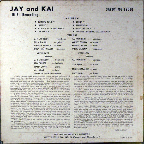J.J. Johnson & Kai Winding : Jay & Kai (LP, Album, Mono)