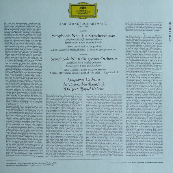 Karl Amadeus Hartmann - Symphonie-Orchester Des Bayerischen Rundfunks, Rafael Kubelik : Symphonien Nr. 4 & Nr. 8 (LP)