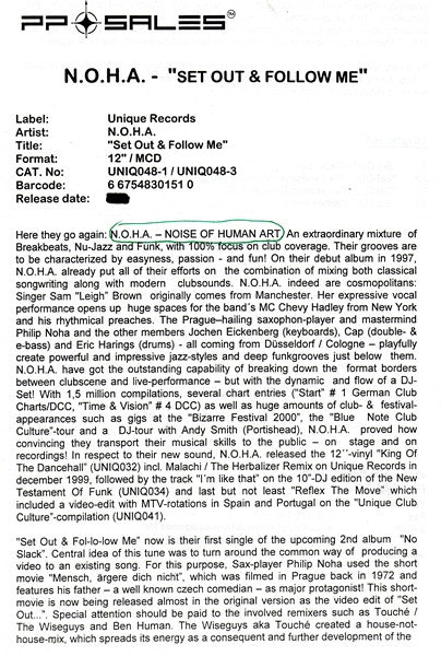 N.O.H.A. : Set Out & Foll-oll-ow Me (12", Promo, W/Lbl)